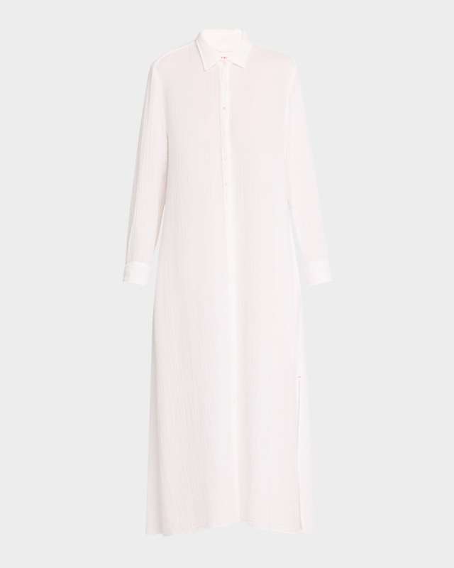 Boden Side-Slit Cotton Gauze Midi Shirtdress